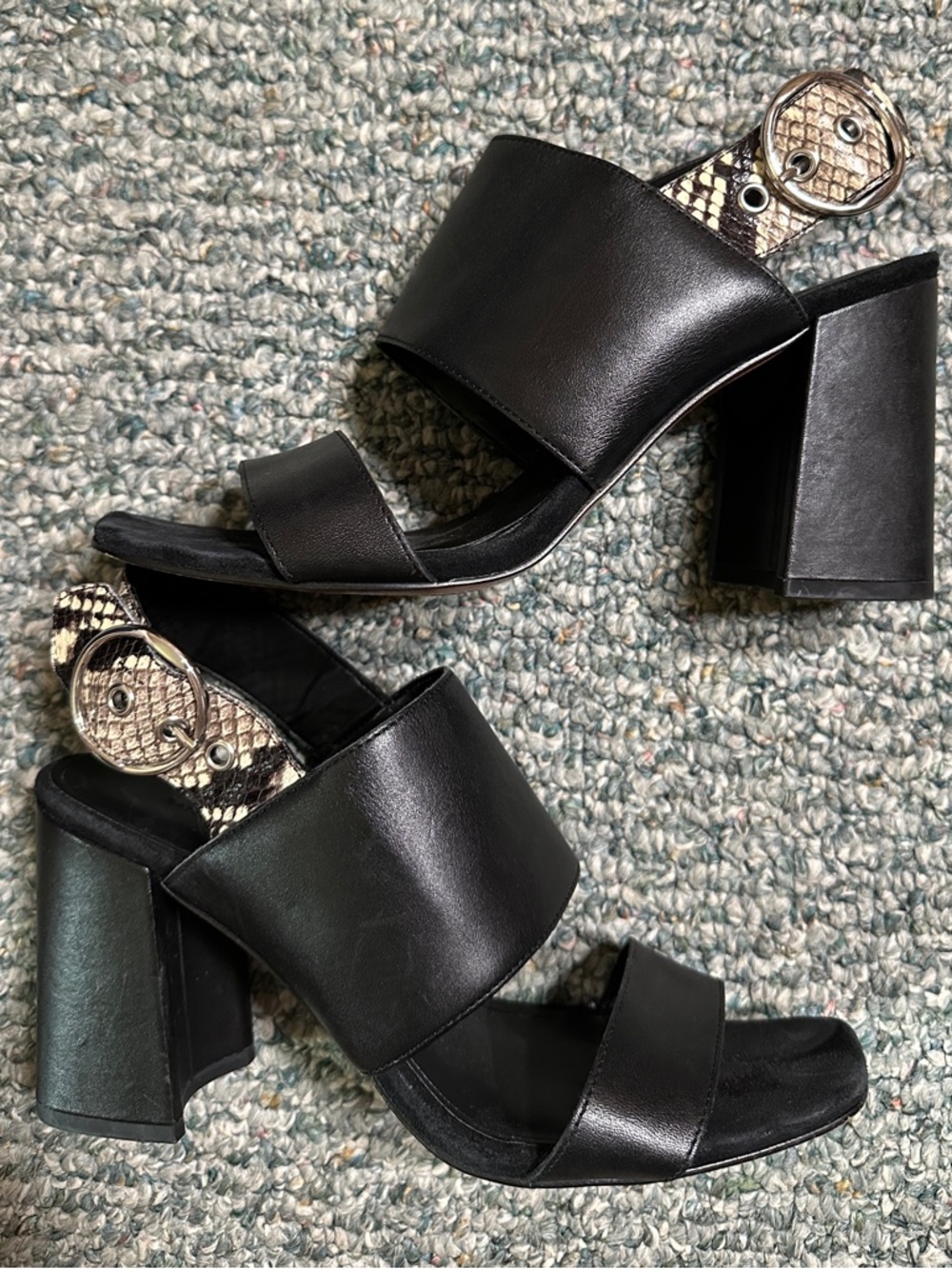 Banana Republic Black Block Heel Sandals with Snakeskin Accent